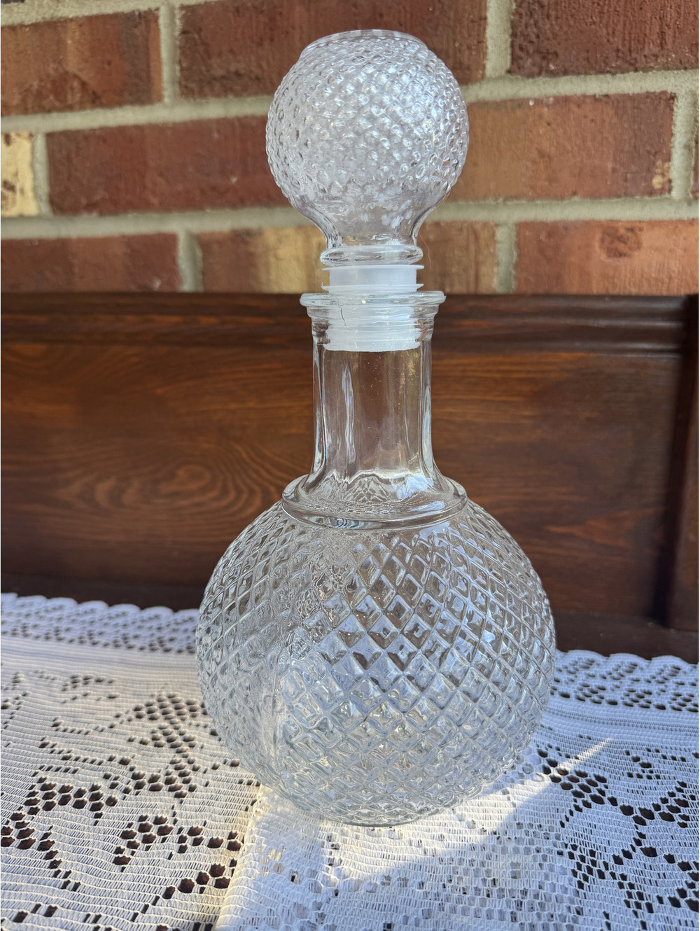 Vintage Clear Glass Decanter with Textured Pattern and Stopper